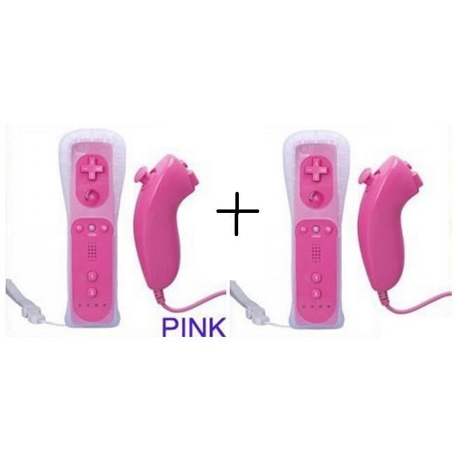 YSFMODE® 2 Pink Motion Plus Controller + 2 Pink Nunchucks für WII rosa