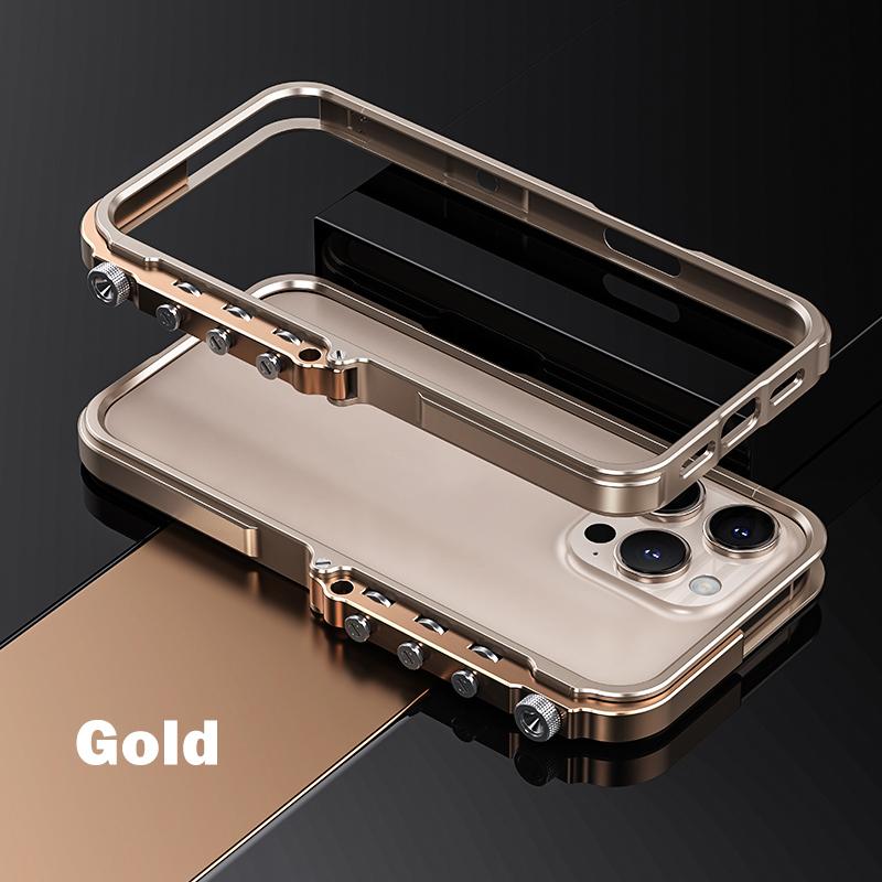 Luxus Aluminium Metallrahmen für iPhone 15 16 17 Pro Max 16p Stoßfängerhülle Legierung Zubehör Einfache Demontage des Handy-Stoßfängers iPhone 16 Pro Max gold