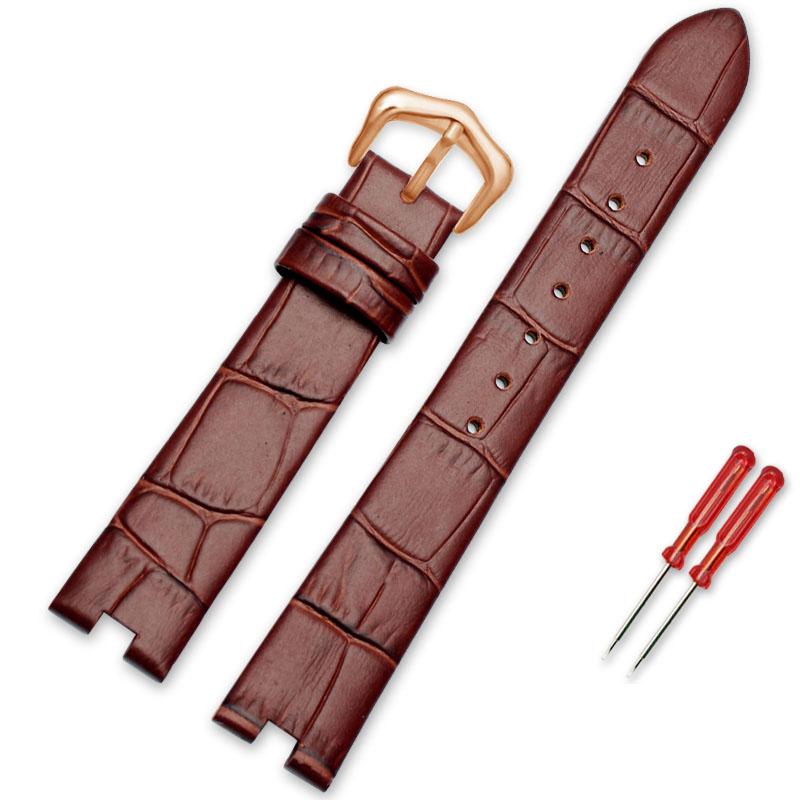 Echtes Leder Uhrenarmband für Cartier White Balloon WGBL005 Damenuhr Armband Dornschließe Schwarz Rot Rosa Kerbe 16*5mm Armband 16mm-5mm brown