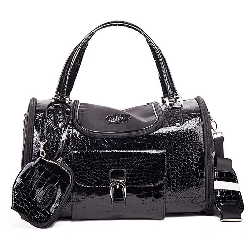 Tragbare Outdoor Haustier Katze Hund Transporttasche Mit Geldbörse Leder Reise Kleiner Hund Chihuahua Teddy Tragetasche Handtasche 40x26x20 cm schwarz