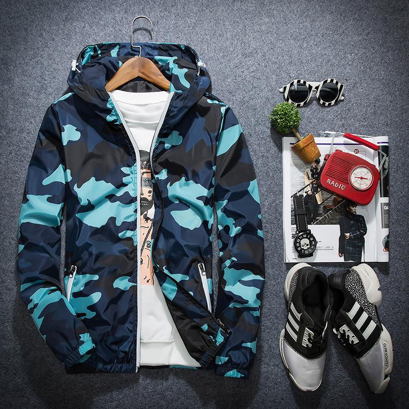 Camo Jacke Herren Jacke Große koreanische Trend reflektierende Camouflage Trenchcoat Herren Frühling und Herbst Baseball 4XL blau