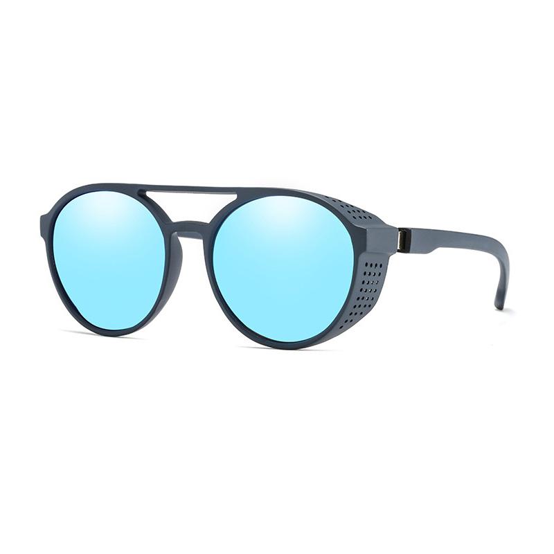 Klassische Steampunk Sonnenbrille Männer Mode Designer Vintage Metall Runde Sonnenbrille für Männer Punk Brille UV400 blau