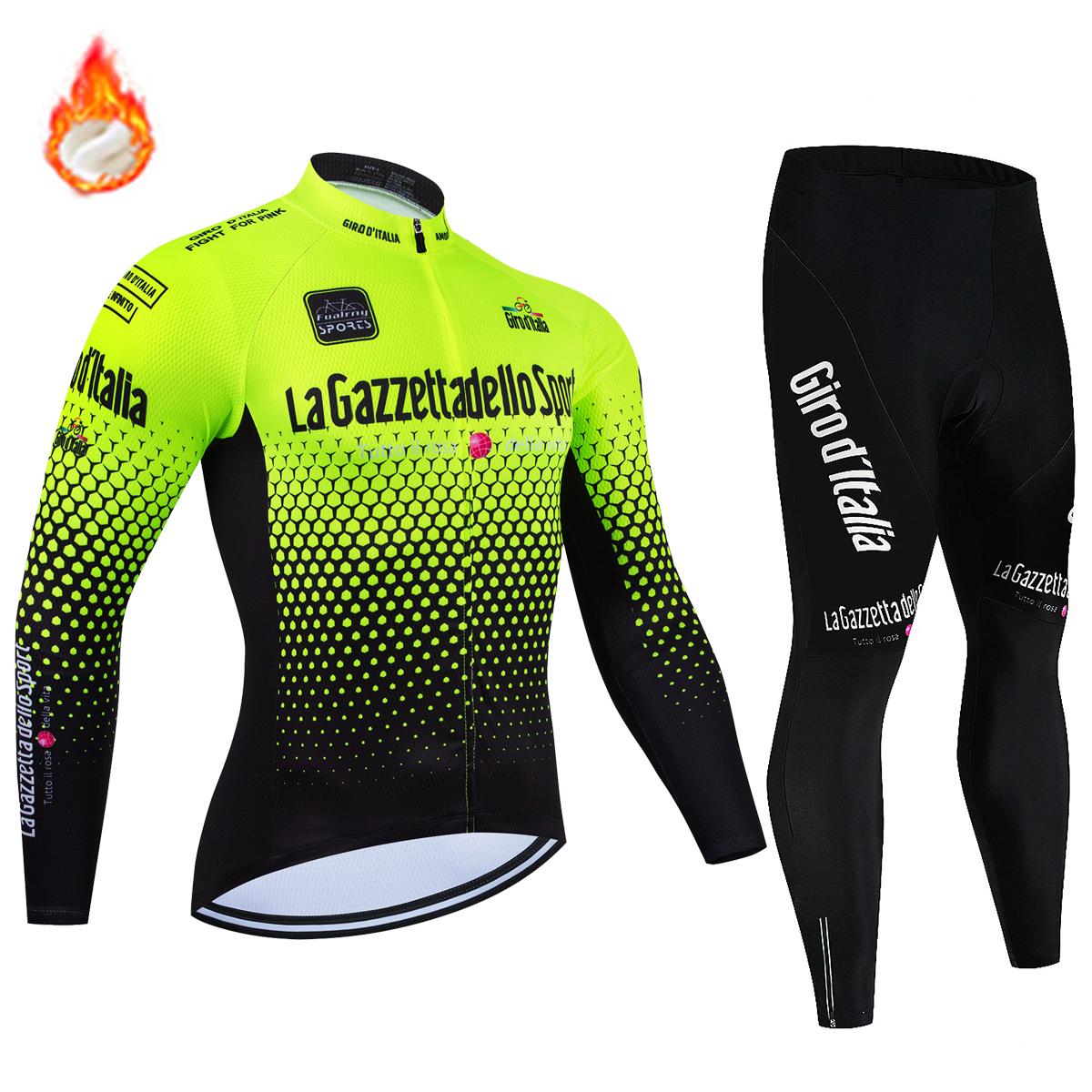 Herren Winter Thermo Fleece Radtrikot Sets Langarm Fahrradbekleidung MTB Bike Wear Tour De Italy D'ITALIA Radsportanzug L