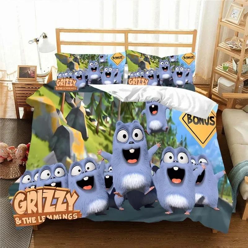 3D G-Grizzy und die Lemminge Bettwäsche-Set, Bettbezug, Tröster, Bett, Einzelbett, Zwillingsbett, Vollbett, Queensize-Bett, Jugend, Kinder, Mädchen, Jungen, Geschenk, Bettlaken EU Single 135x200cm