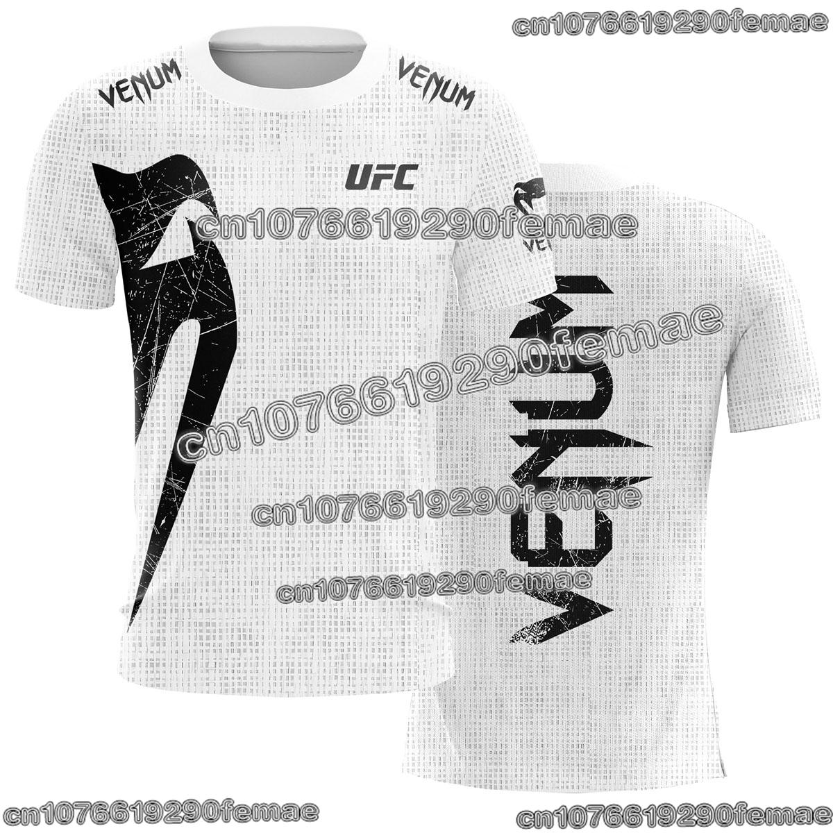 Trendiges UFC Herren Schwarz Weiß T-Shirt Sommer Lässig Rundhals Kurzarm 3D Druck Oberteil für Boxen Fitness Training M