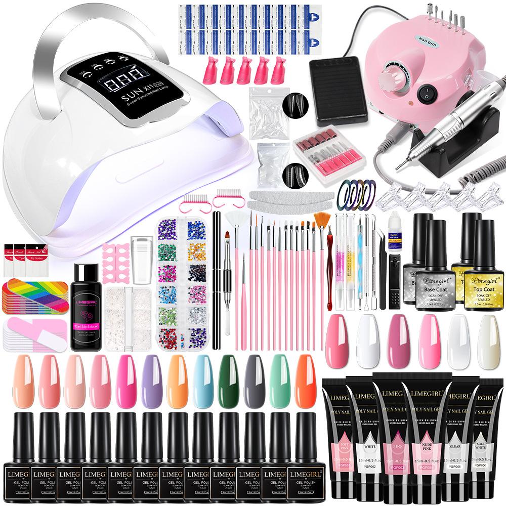 All-in-One Nagelwerkzeug-Set: Gellack, Aufbau- & Verlängerungsgel, Nagellampe, Buffer und Versiegelungsgel 6+4 manicure tool set