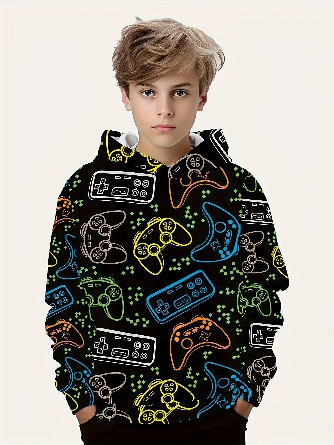Gamepad Hoodies Jungen Kleidung 3-14 Jahre Kinder Hoodie Junge Tops Lange Ärmel Sweatshirt Kinder Mode Kinder Kleidung 120 black