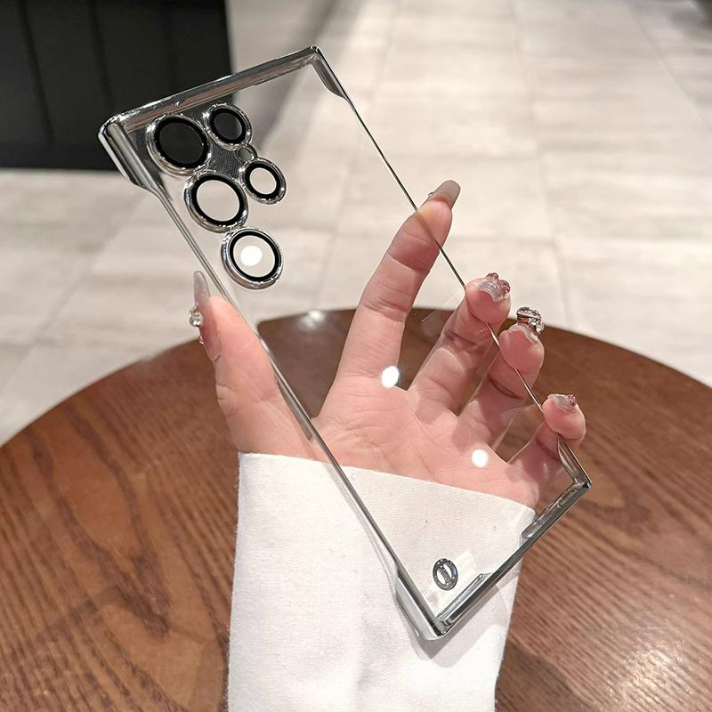 Luxus Vergoldung Rahmenlose Hülle Für Samsung S25 S24 Ultra S23 S22 Ultra Transparent Kameraobjektiv Folie Schutz Stoßfeste Hülle For S24 gray