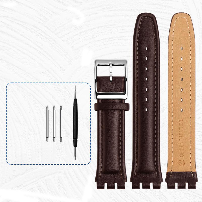 Echtes Lederarmband für Swatch-Uhrenarmband 17 mm 19 mm gezahnte Schnittstelle Armbanduhren Band Männer Frauen Sport Lederuhrarmband 17mm