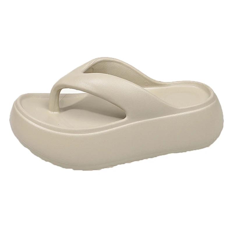 Modische Sommer Eva Plateau Flip Flops für Damen 2025 Rutschfeste Zehensteg Badeschuhe Frau Bequeme Dicke Sohle Pantoletten Sandalen 35-36 khaki