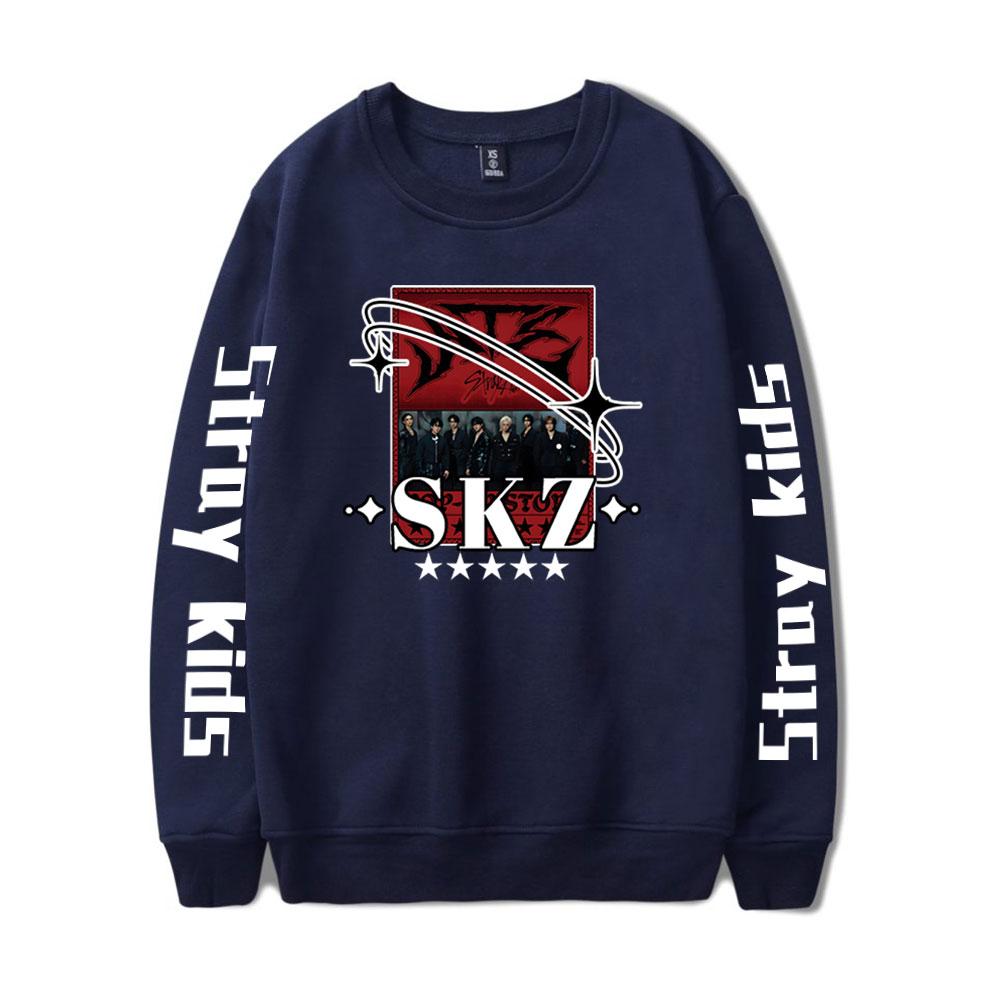 Mode Stray Kids Kpop Rundhals-Pullover Männer/Frauen Harajuku Hoodie Streetwear Sweatshirts Mode-Oberteile Lässige Teenager-Kleidung XS navy blau