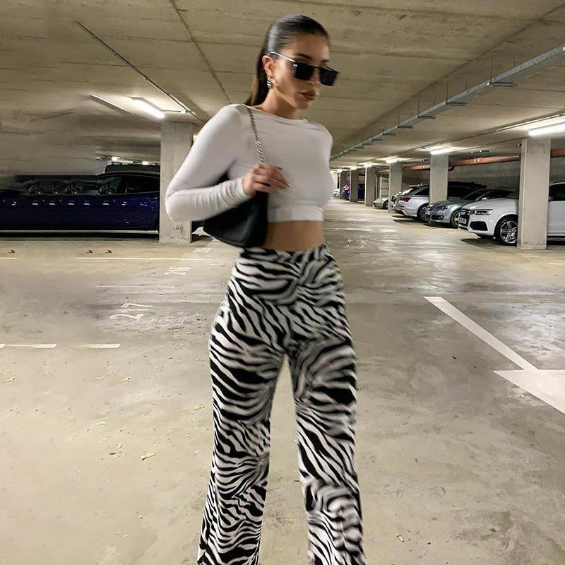 2023 frühling Zebra Druck Breite Bein Hosen Sexy Y2K Hosen Hohe Taille Frauen Mode Lässig Weiblichen Hose Streetwear 16395 S