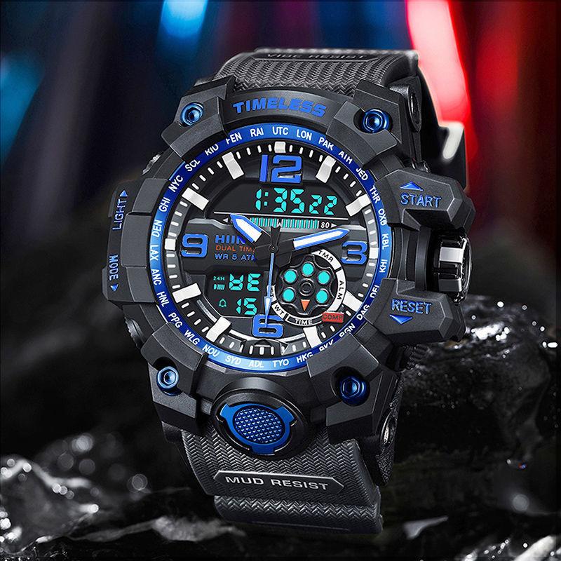 Neue Sport Relogio herren Uhr Wasserdicht Military herren Uhren Multifunktionale Mit Dual Display Leucht blau