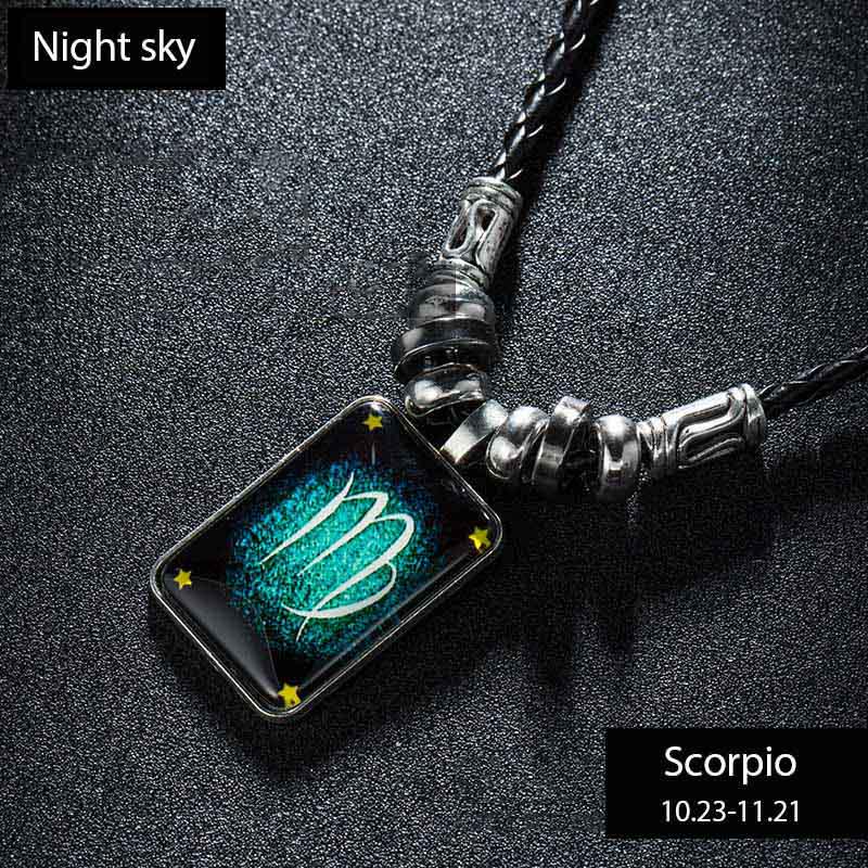 Sternzeichen-Halskette für Männer, männliche Halskette, coole Leder-Halskette, Sternbild, Valentinstag, Geburtstagsgeschenk Virgo