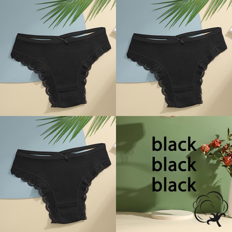 FINETOO 3 Stück/Set Baumwoll-Slips Damen Mittelhohe Slips Sexy Unterwäsche Damen Lingerie Träger Schleife Slips Unterwäsche Bequem Damen XL&fast shipping
