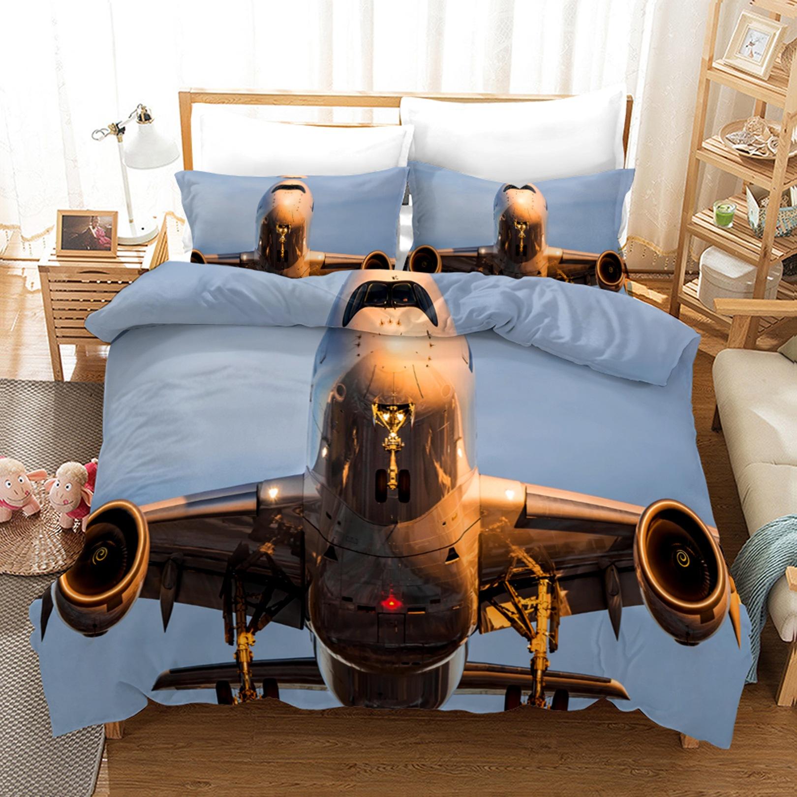 3D-Flugzeug-Bettwäsche-Set, Transport-Steppdecke und Kissenbezug, 2/3 Stück, AU180 x 210, Einzel-/Doppelbett, Weihnachtsgeschenk, Jungenzimmer, weiche Heimtextilien DE 200x200cm