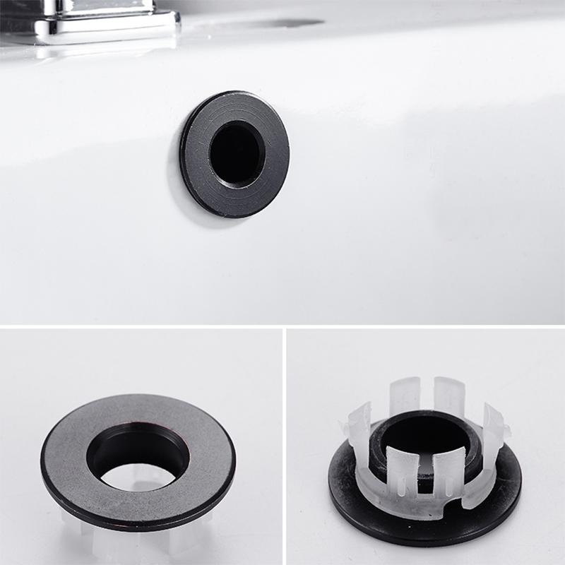 3 teile/los Bad Becken Wasserhahn Waschbecken Überlauf Abdeckung Messing Sechs-Fuß Ring Einsatz Ersatz Loch Abdeckung Kappe Chrom Trim Bad zubehör 3pc Black