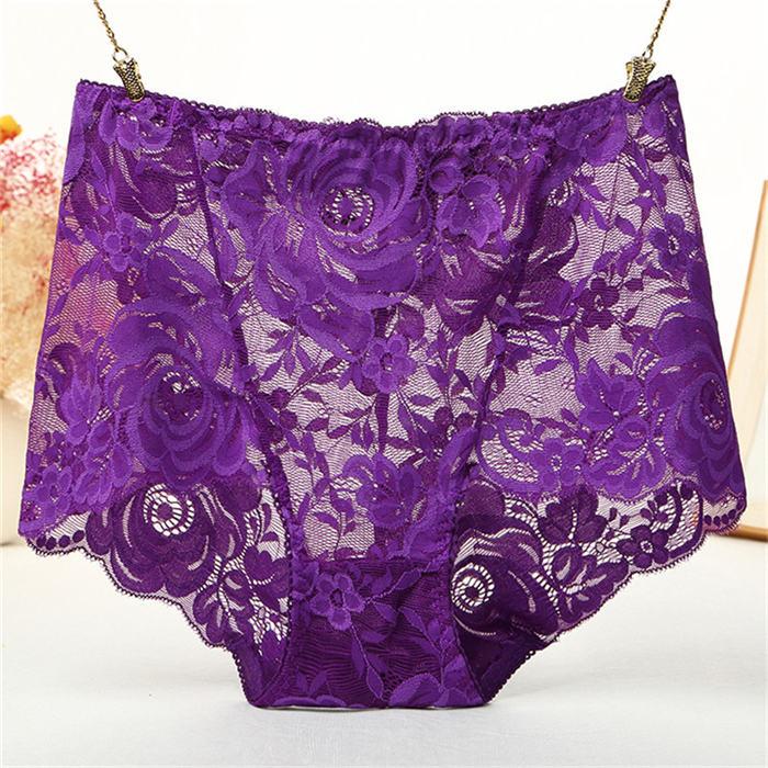 Damenunterwäsche, sexy Spitze, keine Spuren, Hüfte, hohe Taille, weibliche Dreiecksunterwäsche, Baumwolle, Knöchel, bequemes Höschen, Übergröße 4XL violett