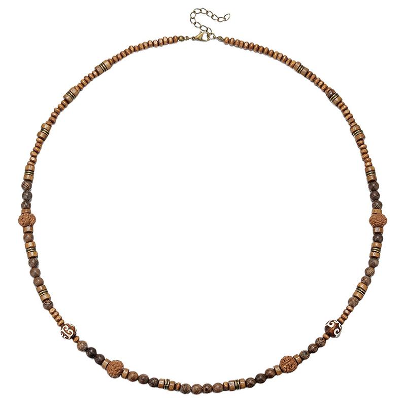 Bohemian Vintage Stil Herren Holzperlen Halskette - Lange Halskette 70cm brown