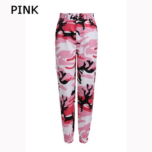Damen High Waist Slim Cargo Camouflage Hose Plus Size Lose Hip Hop Hose Outdoor Sport Jogging Hose S-3XL M rosa