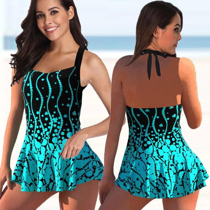 Frauen Floral Print Badeanzug Frauen Plus Größe Zwei Stück Drucken Swimdress 2024 Mädchen Strand Badeanzug Sommer Bademode Bikini 5XL 5XL blau