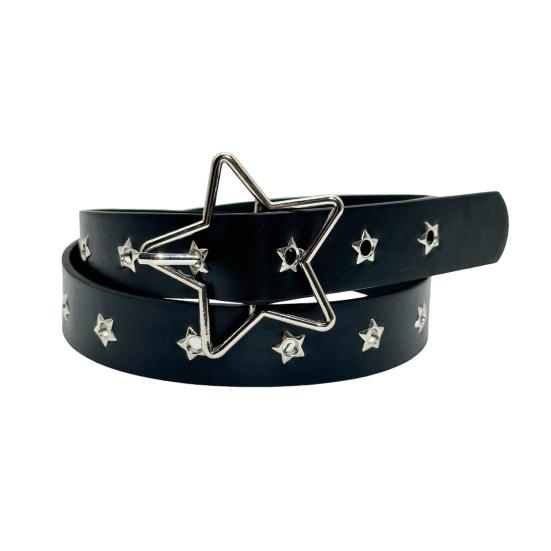 Damen Gürtel Punk Stil Rockstar Muster Gürtel mit Verstellbarem Hohlloch Design Kleider Jeans Hemden Kunstleder Gürtel schwarz