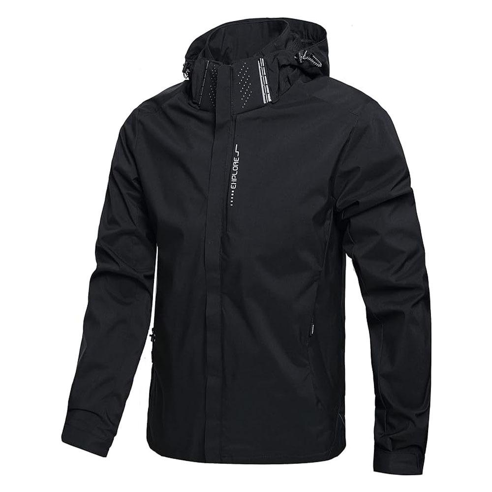 Herren Wasserdichte Winddichte Jacke mit Kapuze Leichter Outdoor-Regenmantel zum Wandern Klettern XXXL schwarz