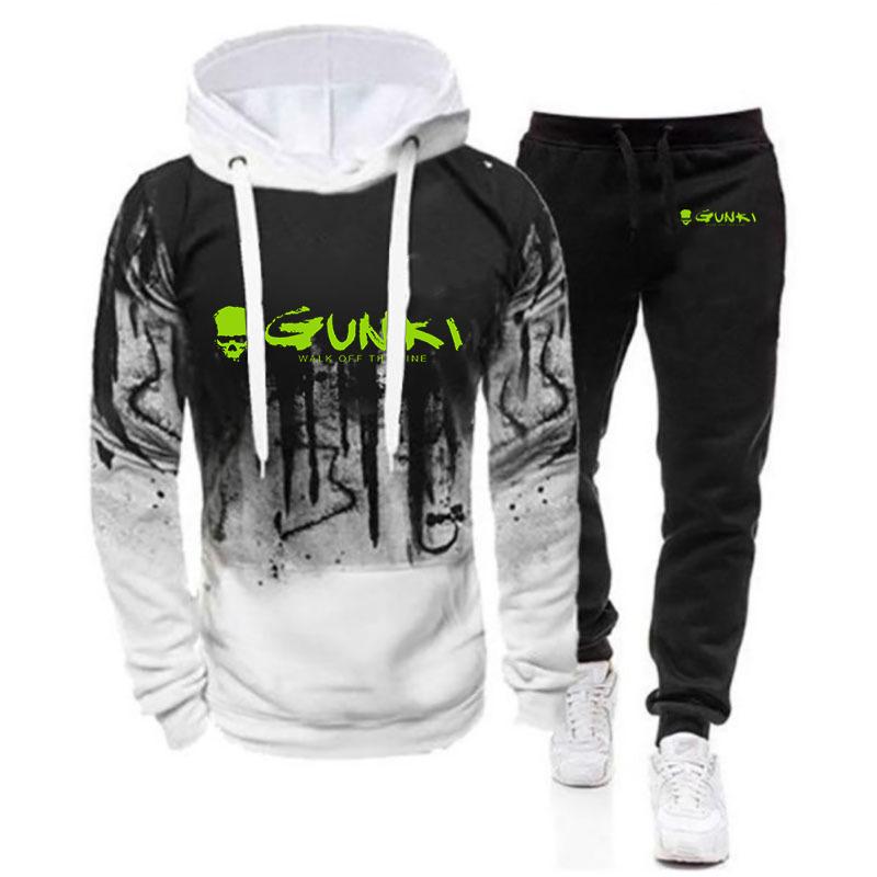 Herren 2024 Neuester Gunki Frühling Herbst 2-teiliger Trainingsanzug Hoodie Sweatshirt + Hose Pullover Jacken Sportwear Gradient Anzug Kleidung XL