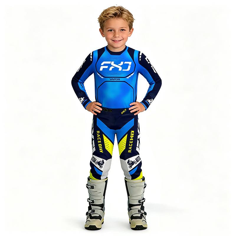 Motocross Kinder Set MX Trikot und Hose Kinder Set Dirt Bike MTB DH UTV Enduro Ausrüstung Kombi Off Road Jugend Rennanzug YXL-26 (30-36KG) blau
