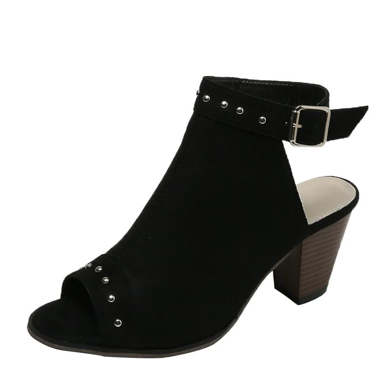 Schuhe Damen Peeptoe Damen Sandalen Übergröße Römersandalen Damen Nieten Runde Zehe Knöchelschnalle Riemen High Heel Schuhe Damen 40 schwarz
