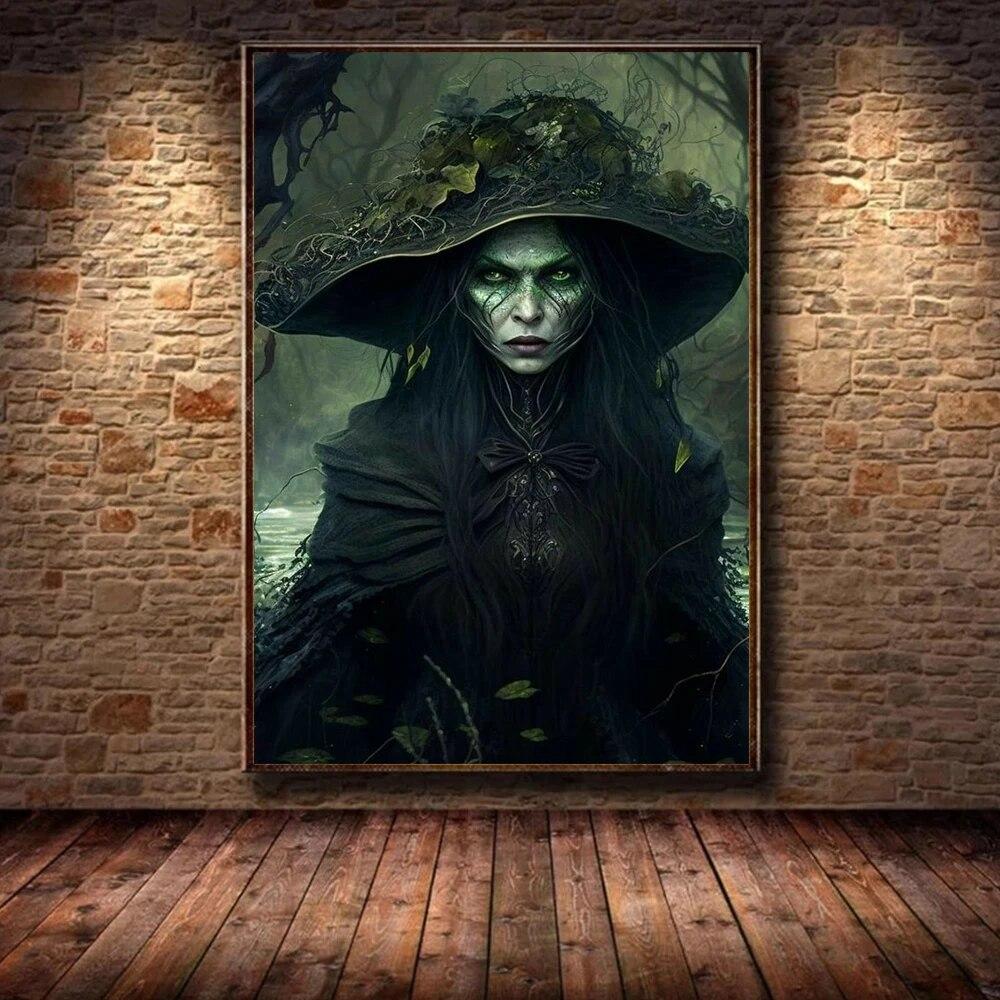 Dunkle Kunst Horror Hexe Poster Drucke für Wohnzimmer Home Decor Gothic Scary Woman Zauberin Leinwand Malerei Wand Kunst Cuadros kein Rahmen 21*30cm