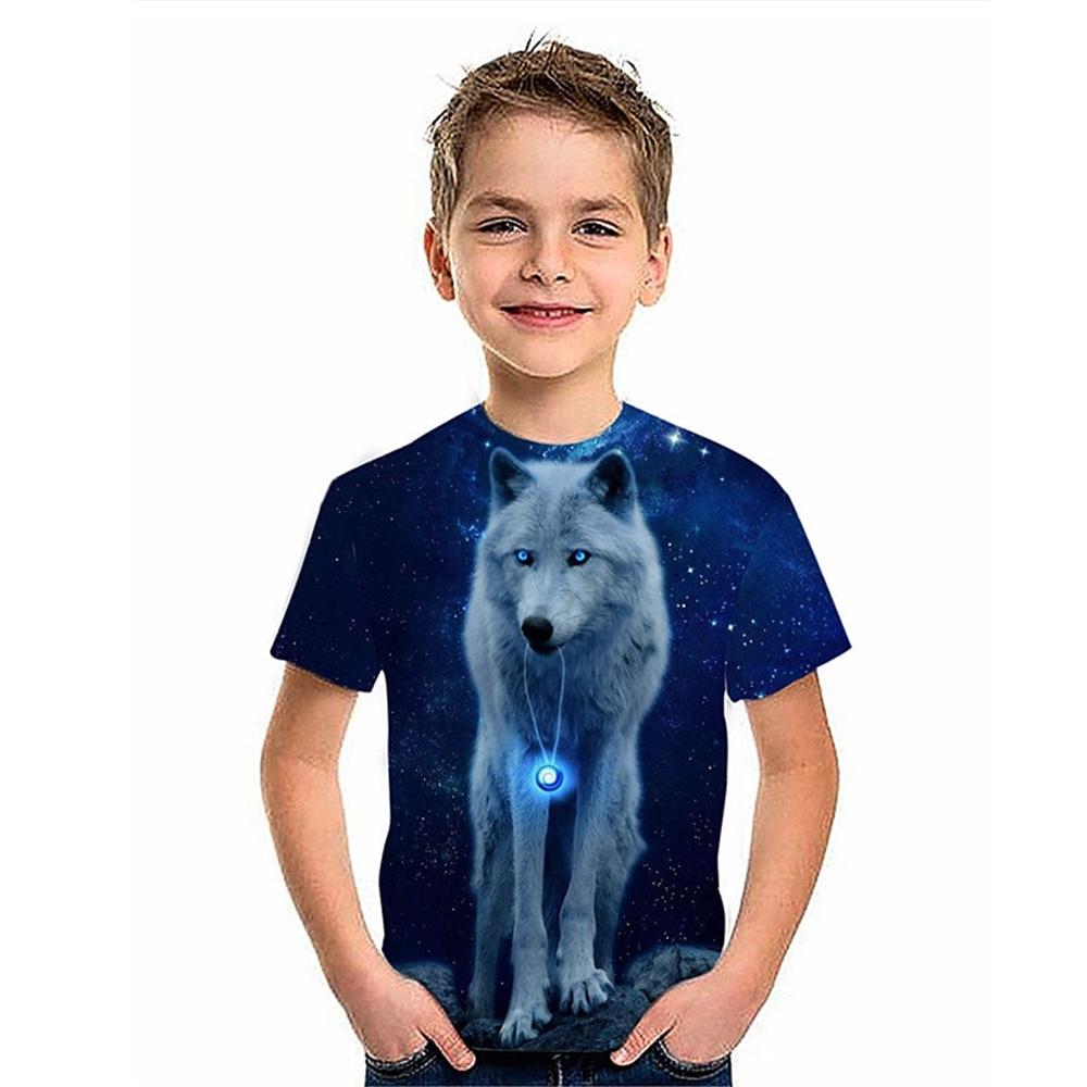 Retro Tier Wolf 3D Gedrucktes T-Shirt Kinder Kinder Geburtstags-T-Shirts Babykleidung Jungen Mädchen Lässige T-Shirts Top Tee Sommer 140