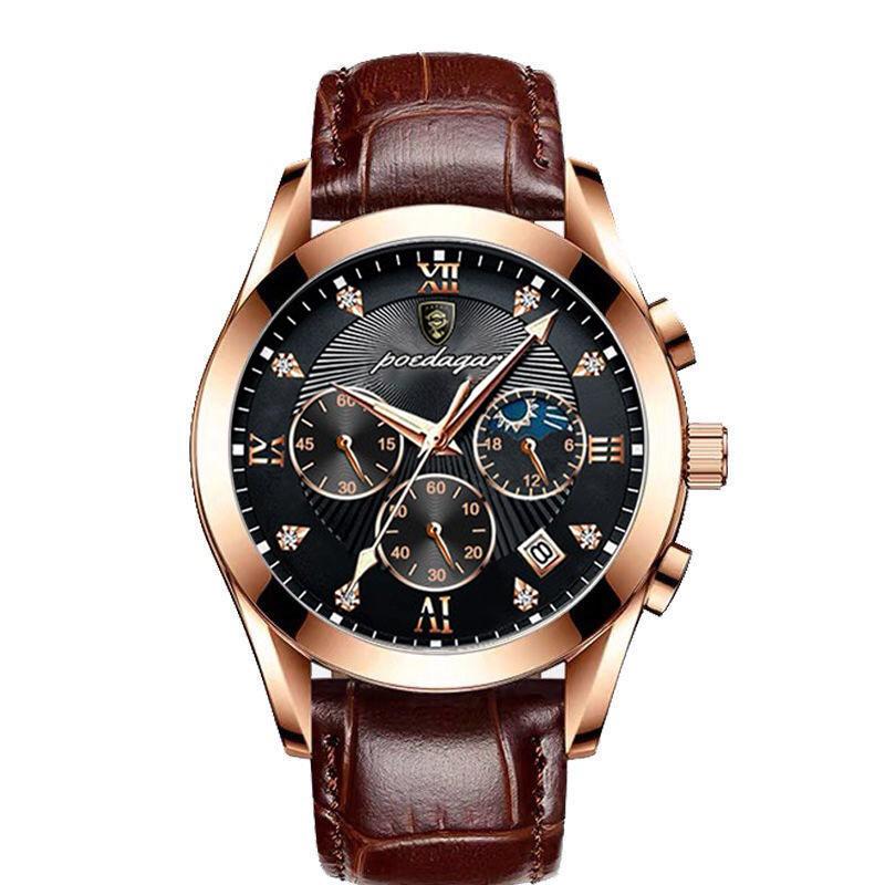 Männer Uhr Neue Top Marke Luxus Wasserdicht Leucht Sport Armbanduhr Edelstahl Quarz Militär Echtes Leder Männliche Uhr braun