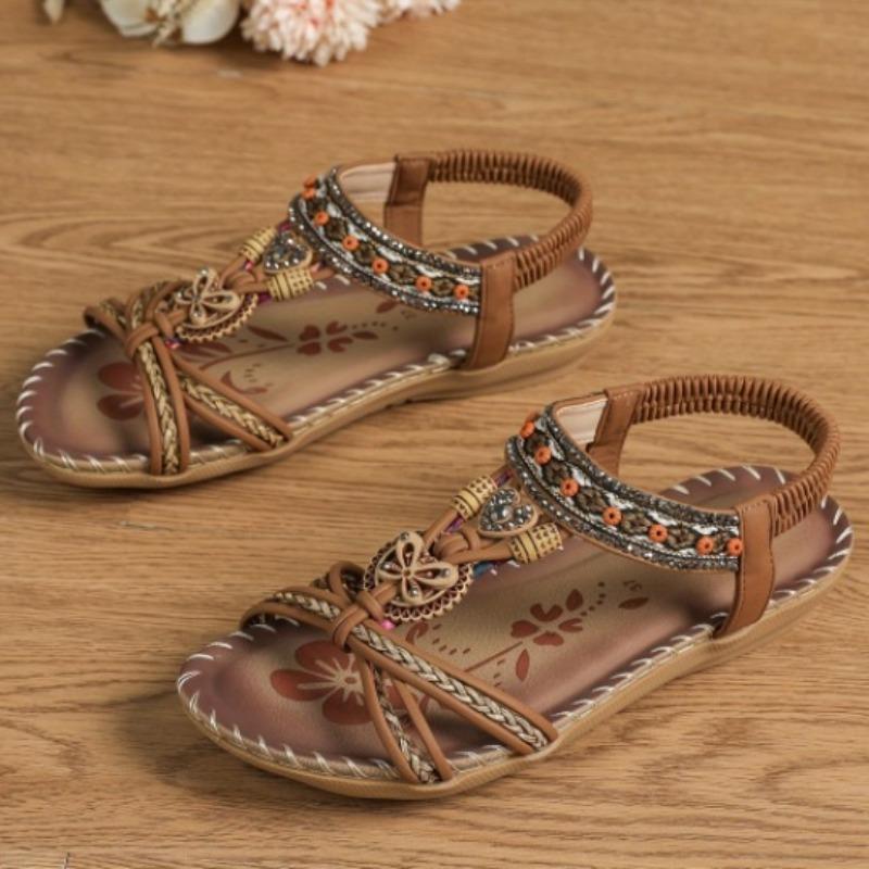 Mode Böhmischer Stil Sommer Damen Sandalen Freizeit Strand Sandalen Weiche Sohle Niedrige Absätze Sandalen De Mujer 2025Neu Flache Sandalen Damen 42