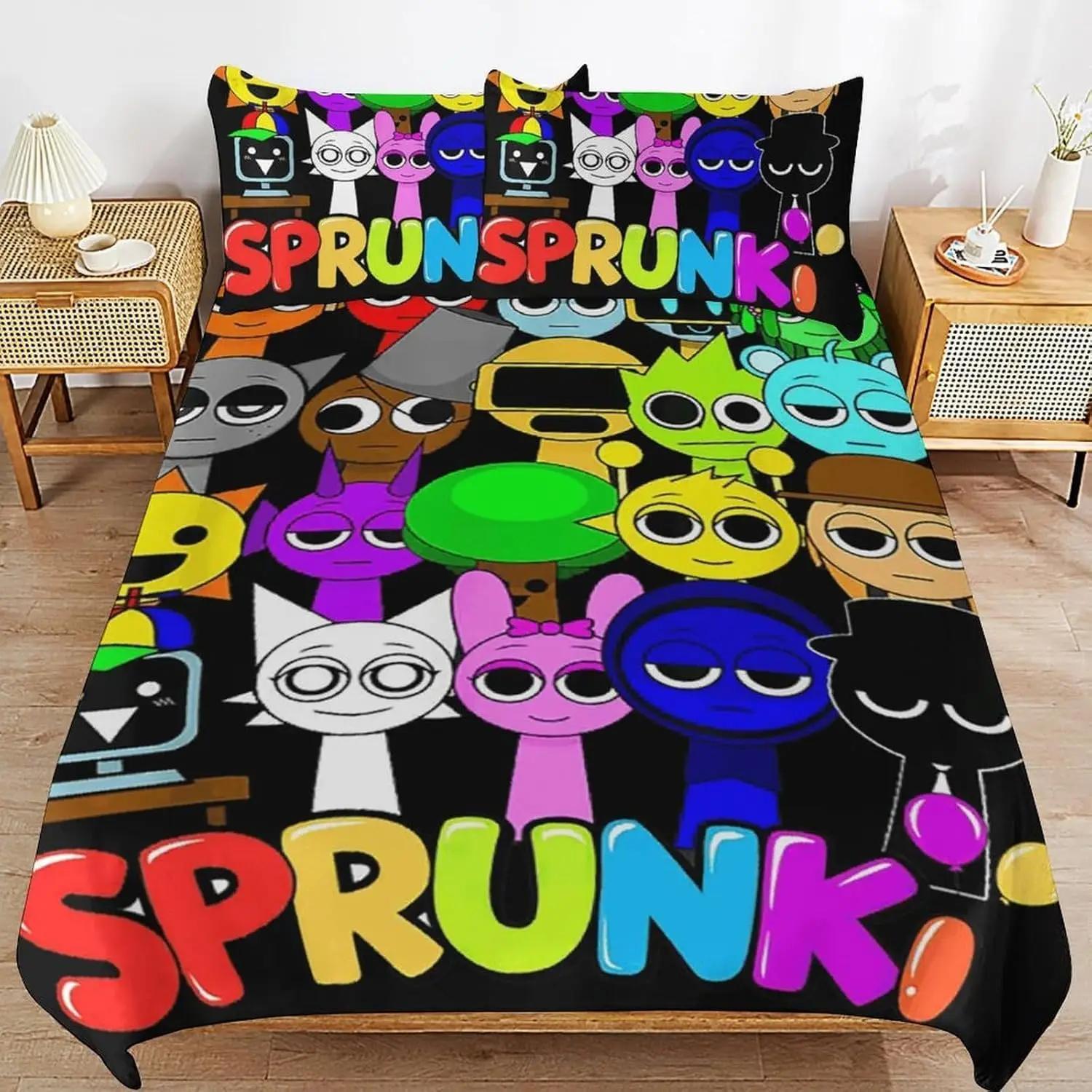 Game Sprunki Bettwäsche-Sets für Kinder Jungen Mädchen Neue 3D-gedruckte Bettdecke Bettdecke Bettbezug Kissenbezug Schlafzimmerdekoration AU Double(180x210cm) schwarz