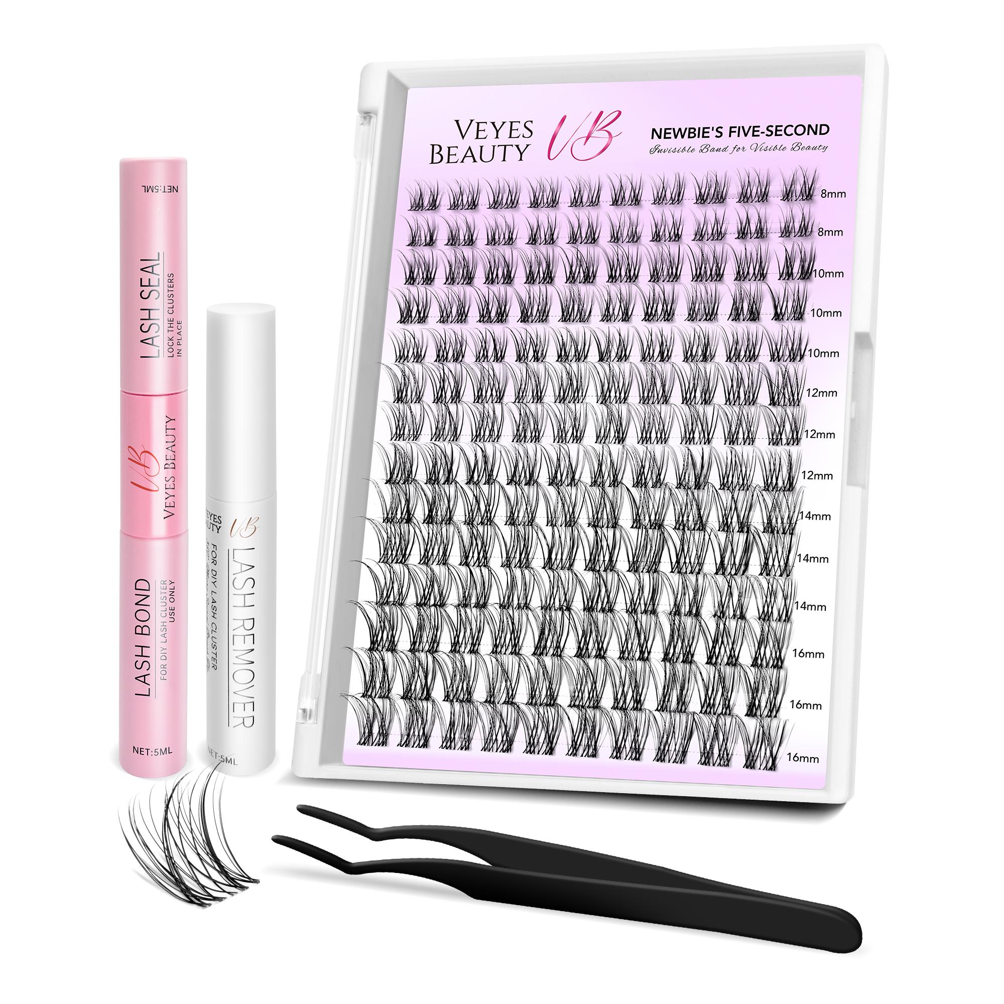 Veyesbeauty Aliva Wimpern-Cluster natürlich strahlend mühelos verfeinerter Look Langanhaltend & Wiederverwendbar 140 Cluster 8-18mm Lash Kit schwarz