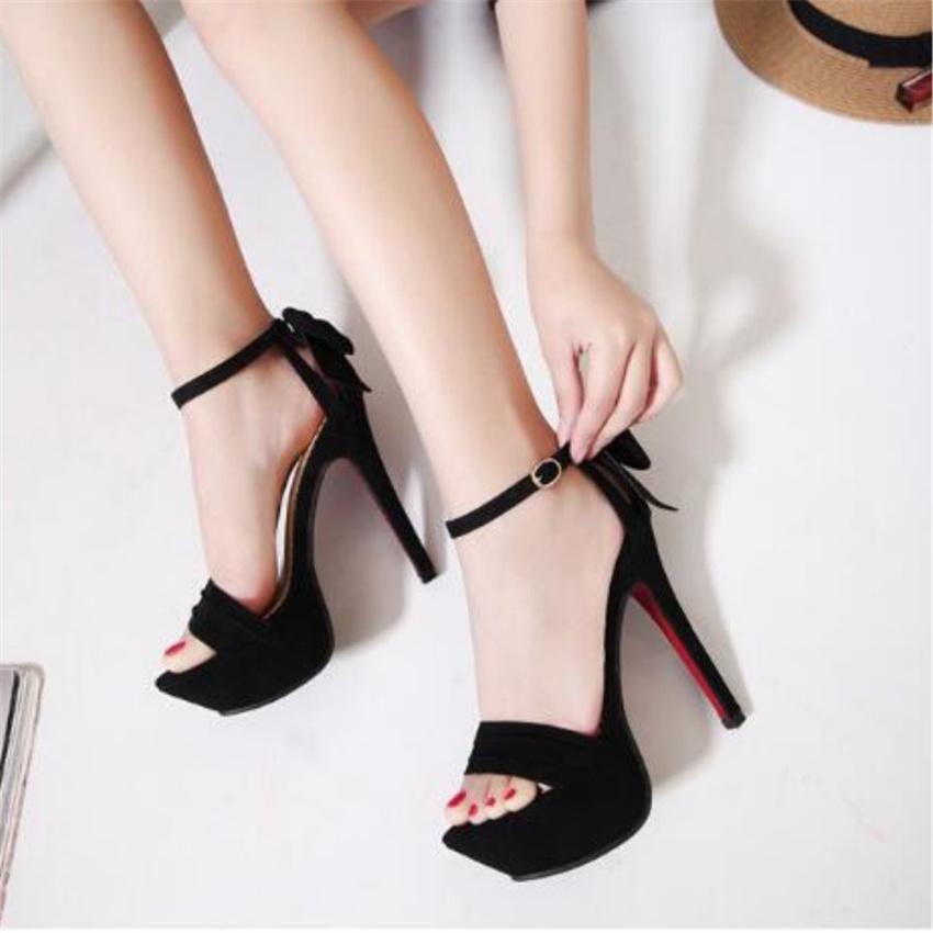 Sommer Sexy Frauen 12cm High Heels 3,5 cm Plattform Schwarze Sandalen Lady Gladiator Römische Sandalen Prom Rote Untere Fetisch Schuhe 36 schwarz
