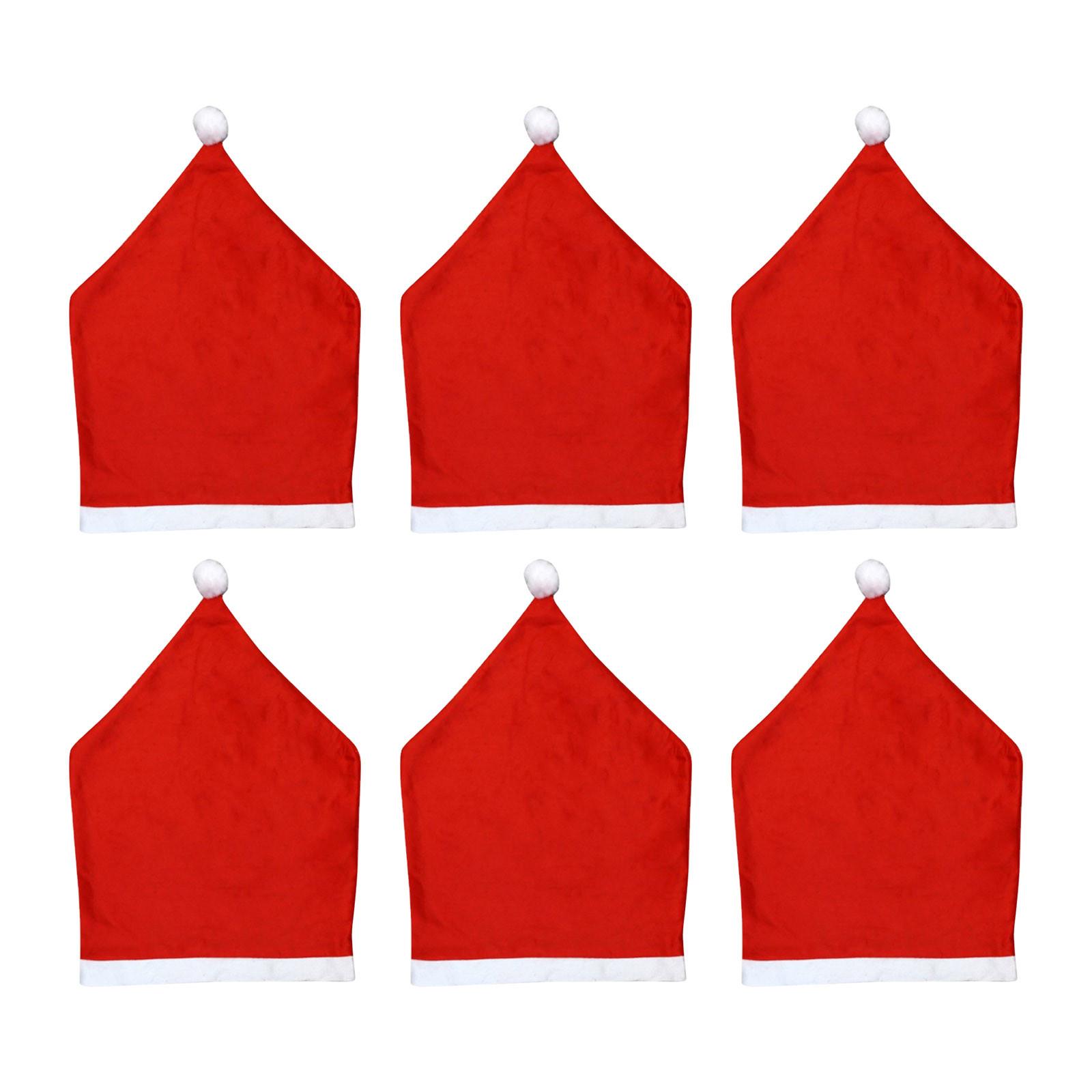 Weihnachts-Stuhlhussen Set mit 6 Stück, Rot und Weiß Hut Stuhllehnenhussen für Weihnachtsfeiertagsfestival Innen Küche Bar Tresenhocker Dekorationen Esszimmer One Size rot