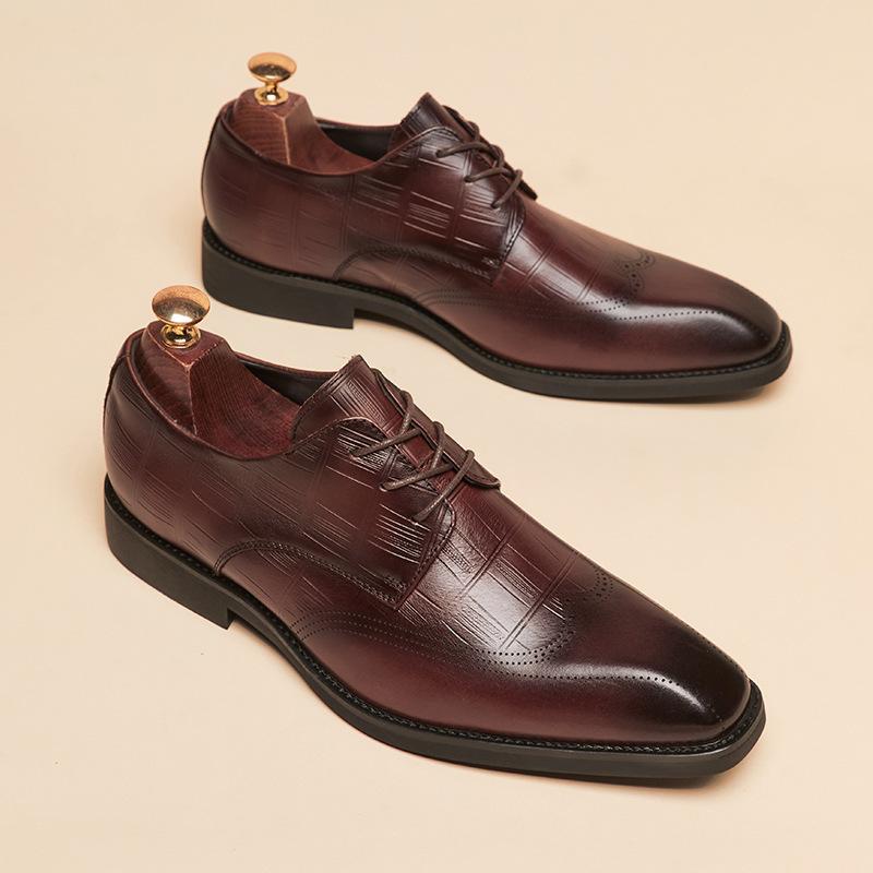 Frühling und Sommer Herrenschuhe Echtes Leder Square Toe Brogue Derby Schuhe Erste Schicht Rindsleder Business Formelle Herrenschuhe Britisch 44 dunkelbraune
