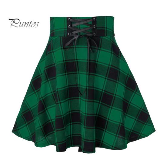 Frauen Plaid Print Mini Rock Elastische Hohe Taille Skater Rock A-Line Frühling Herbst Mädchen Hip Hop Stil Rock Clubwear M grün