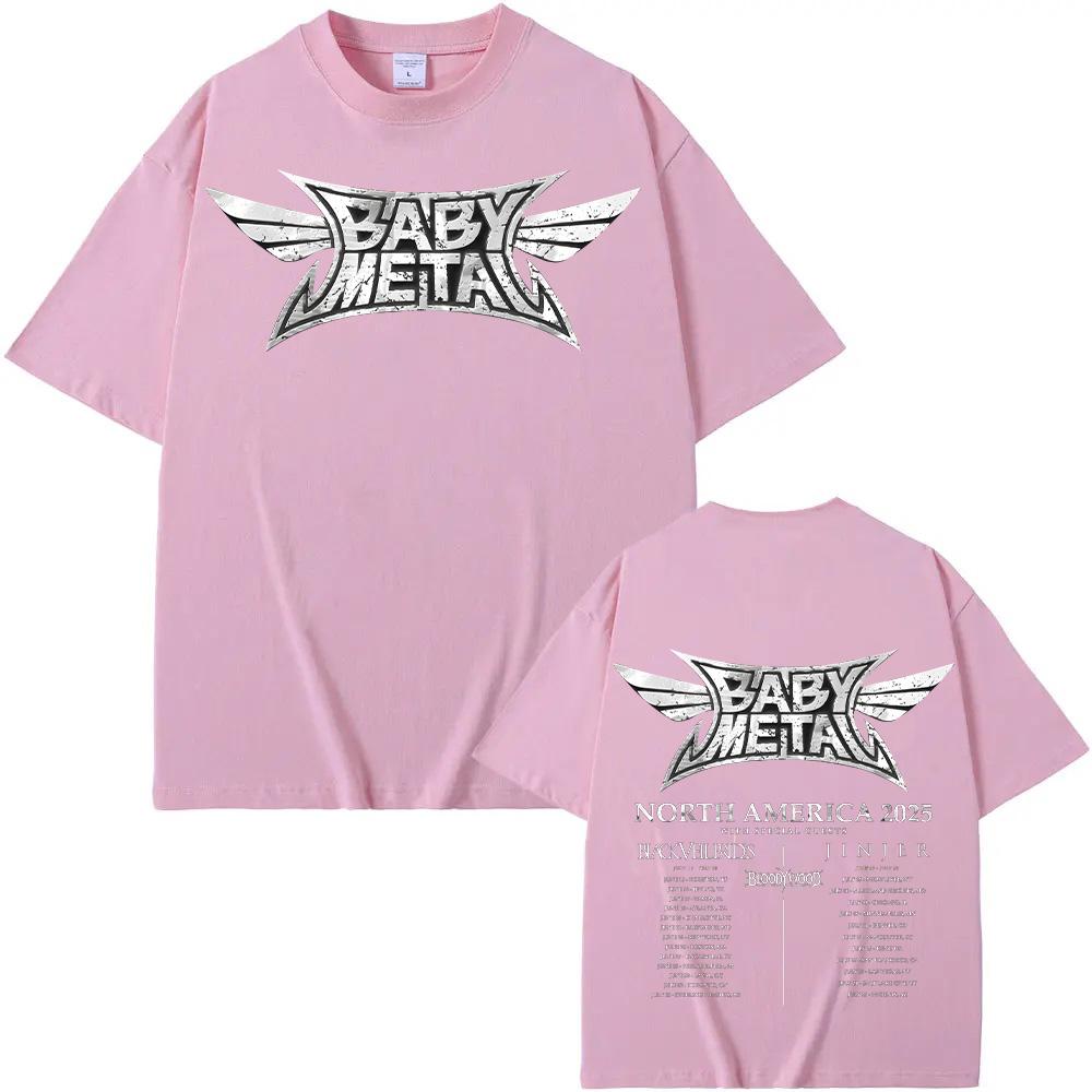 Babymetal Nordamerika Tour 2025 T-Shirts Vintage Babymetal Japan Metal Rockband T-Shirts Herren Damen Reiner Baumwolle Tees Harajuku XS rosa