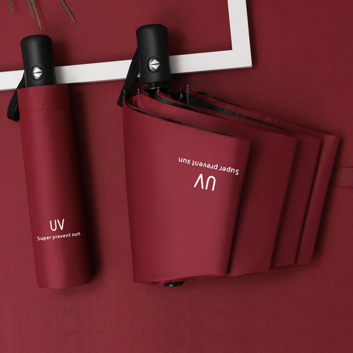 8 Rippen Reise-Regen-Sonnenschirme Winddichter mehrfarbiger Reise-Regenschirm Automatisches Öffnen und Schließen wein rot