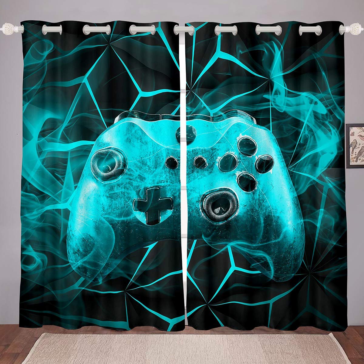Gaming-Vorhänge, Vorhänge für Kinder, Gamer-Videospiele, Vorhang-Set für Jungen, moderner Game-Controller-Stoffvorhang, grün, Gamer, 2-teilig W60H60(CM)x2PCS&Grommet Top
