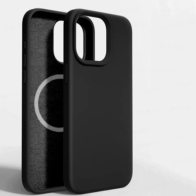 Für Magsafe Magnetische Hülle Für APPLE iPhone 15 14 13 12 11 Pro Max Plus Handyhüllen Flüssigsilikon Kabelloses Ladecover For iPhone 13 Pro black