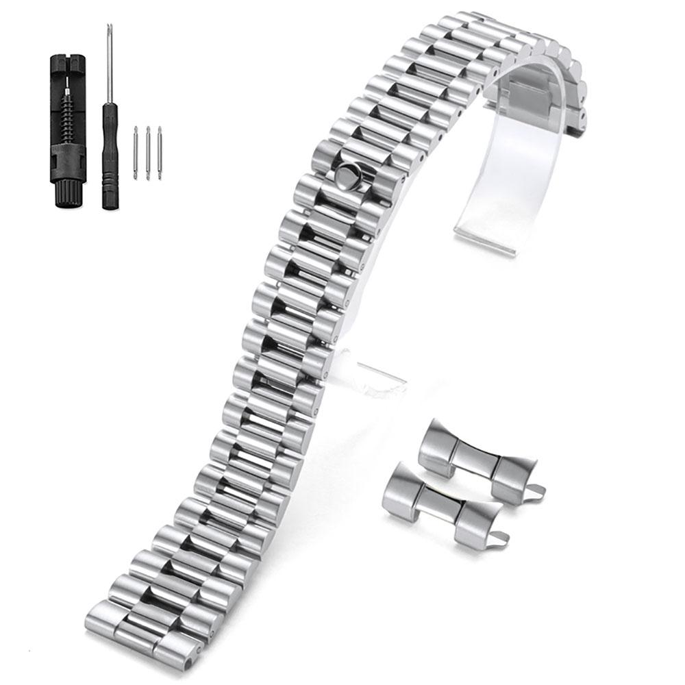 20mm 21mm 22mm Luxus Massives Uhrenarmband 304L Edelstahl Faltschließe Armband für Rolex Herren Damen Uhrenzubehör 20mm silber