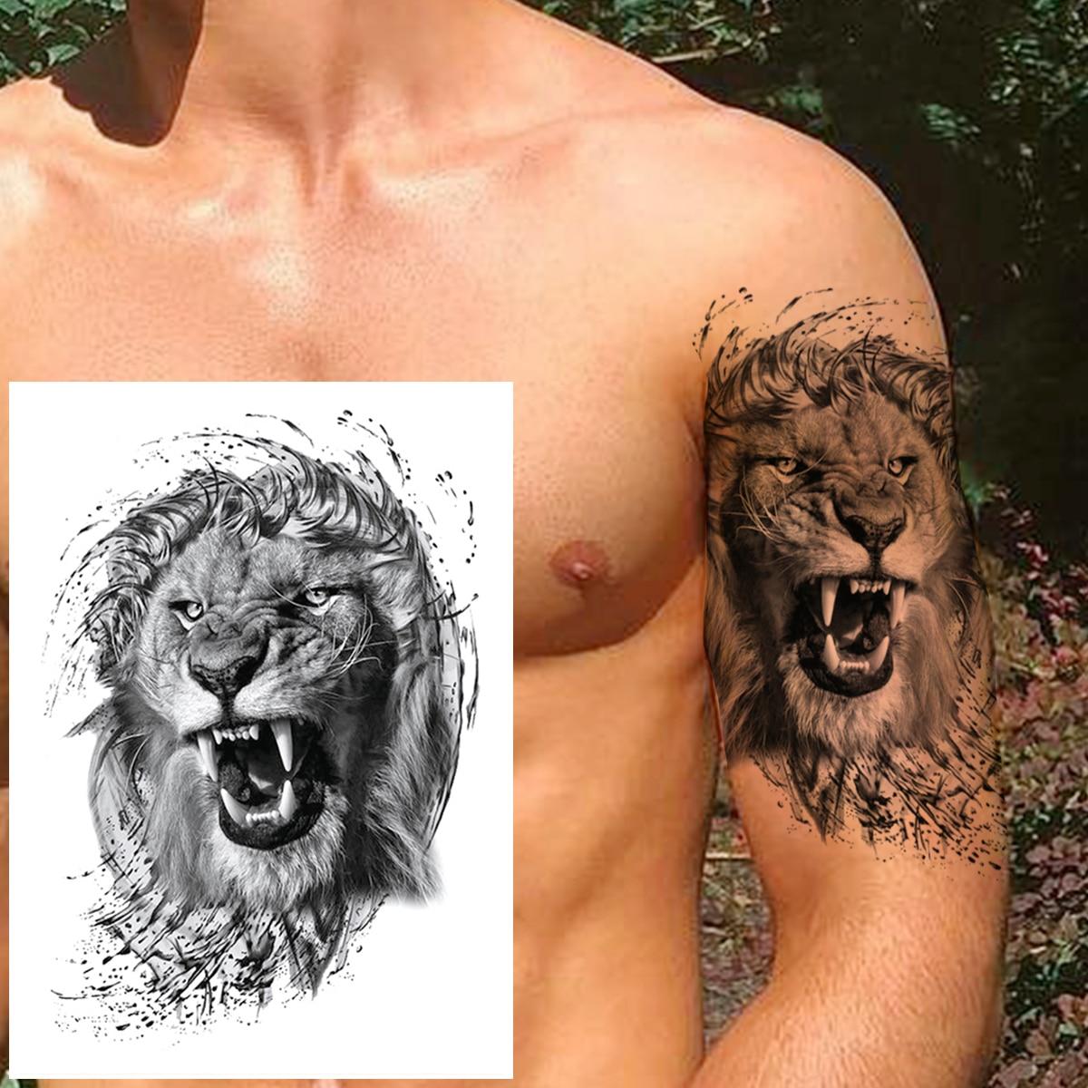 Eule Wald temporäre Tattoo für Männer Frauen Kinder Jungen Löwe gefälschte Monster Tattoos Aufkleber Kompass schwarz Wasser Transfer Tatoos Arm
