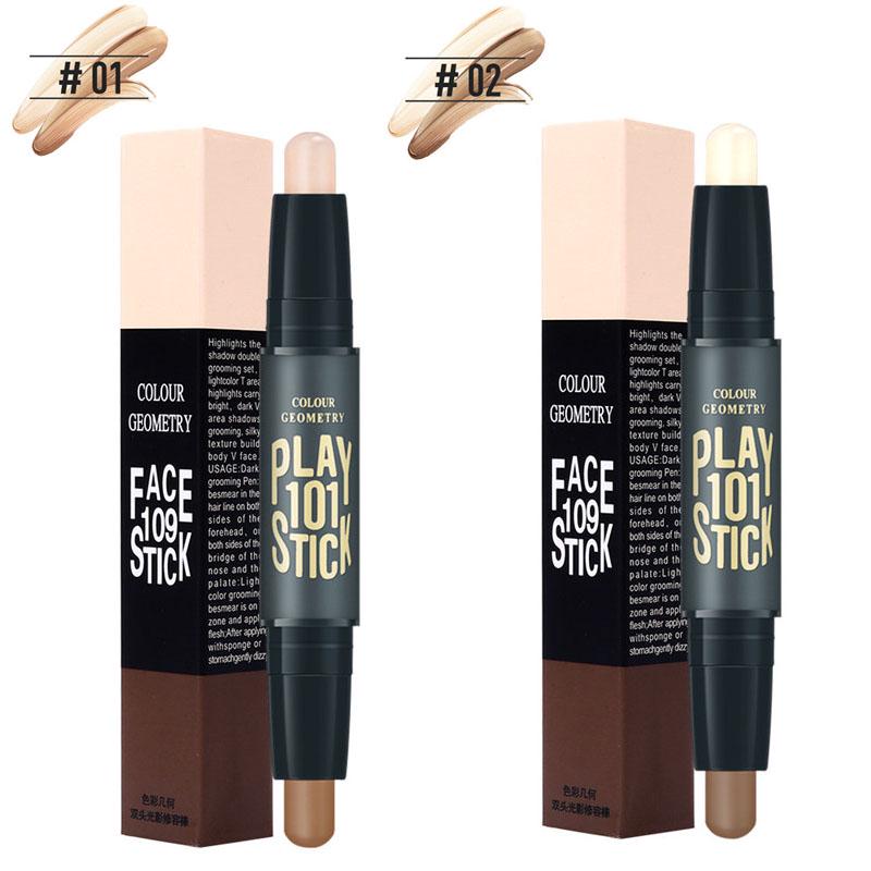Frauen Highlighter Gesicht Concealer Bronzer Textmarker Stift Kosmetik 3D Make-up Kontur Stick 1+2