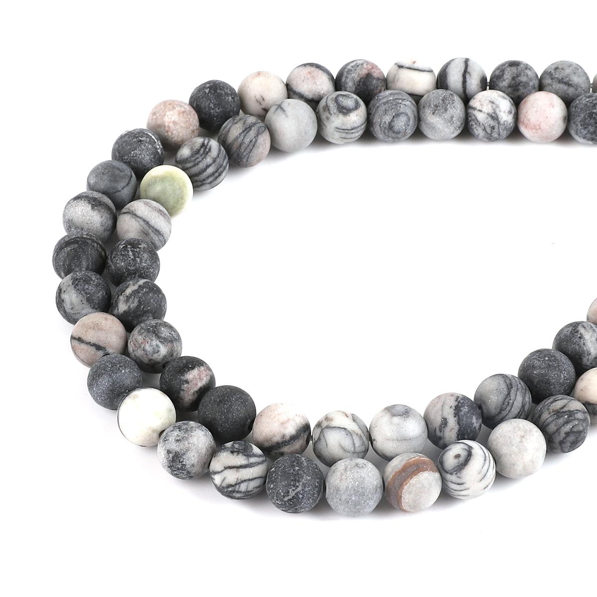Natursteinperlen Runde Perlen für DIY Schmuckherstellung Armband Halskette Fußkettchen 8mm 48pcs weiß/grau