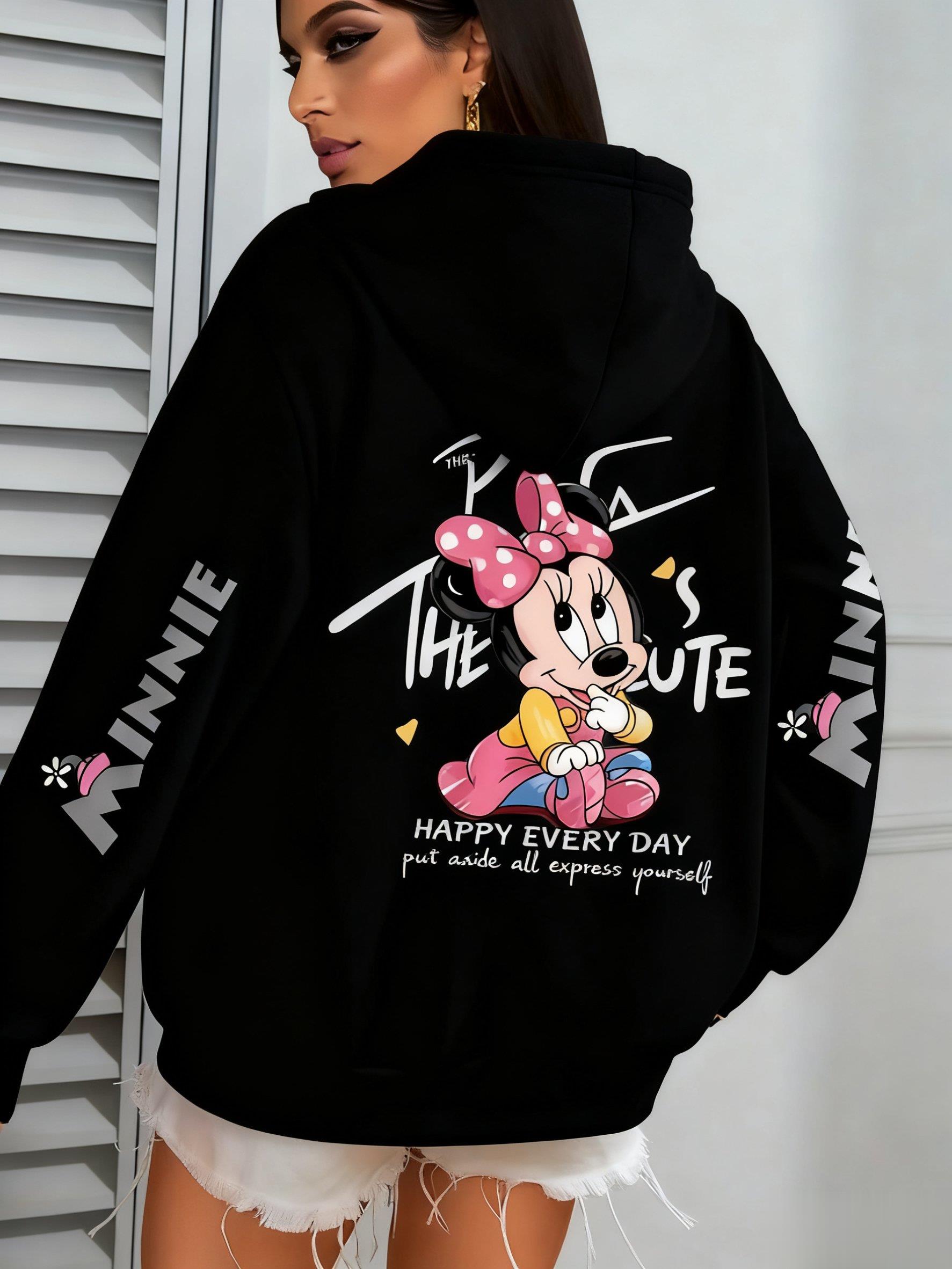Übergroßes Vintage Disney Minnie Print Pullover Sweatshirt Damen Herren Lässiger Hoodie Streetwear Mode Oberteile Frühling Herbst Mode XL