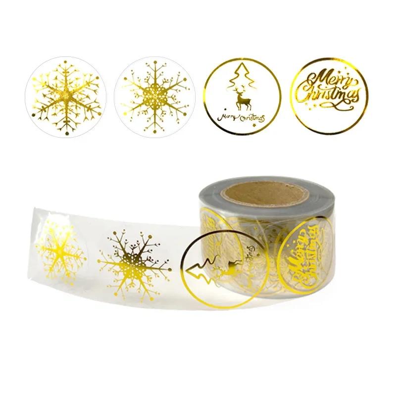 500 Stück/Rolle Weihnachtsfeier-Aufkleber, rund, transparent, Goldfolie, Aufkleber für Geschenkkarten, Schachteln, Verpackungen, Dekorieren, Backen, Essen 3.8cm beige